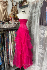 Vintage Fashion Mermaid Strapless Hot Pink Floor Length Evening Dresses Evening Prom Dresses